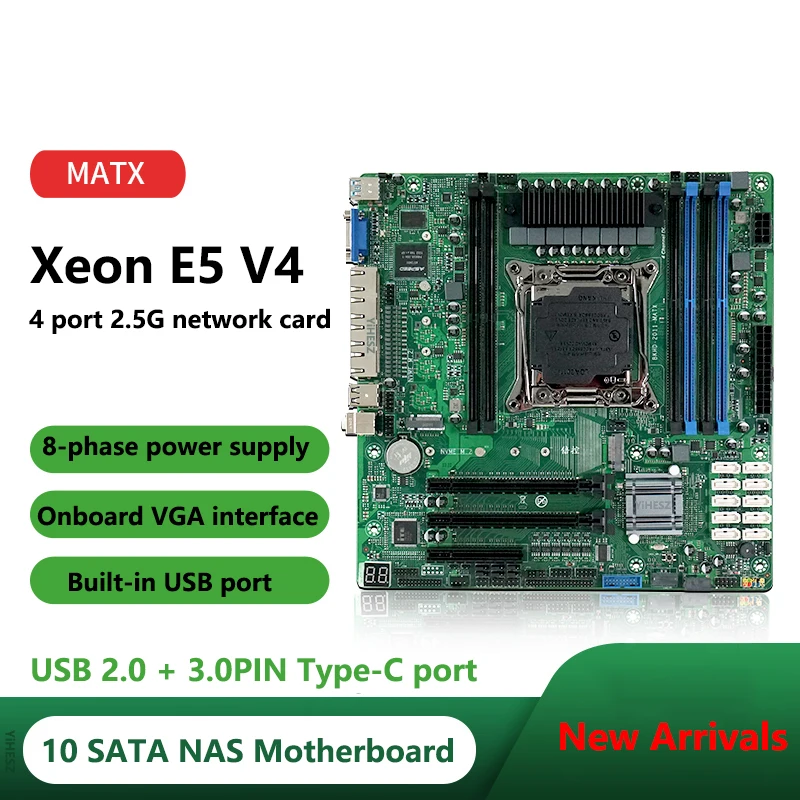 Xeon E5 NAS Motherboard C612 10 SATA 4*2.4G LAN Port LGA2011 NAS Board 2*M.2 4 Channel 6*DDR4 DIMM With PCIE Support E5 2680V4