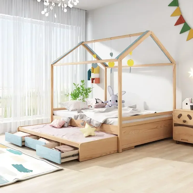 Muebles de madera de alta calidad, marco de casa, cama para niños, cama para niños con barandilla