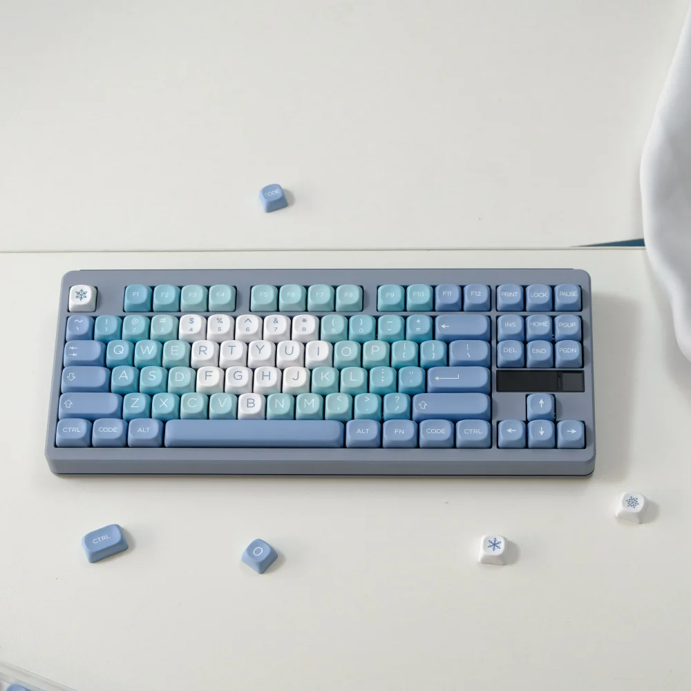 

132 Keys Snowball Keycap XOA MOA Profile Dye Sublimation PBT Keycaps Blue White For MX Mechanical Keyboard Accessory