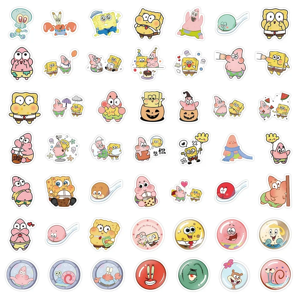 104pcs Kawaii Spongebob Cartoon Stickers Cute Big Star Squidward Funny Ins Style Hand Account Stickers Waterproof Stickers