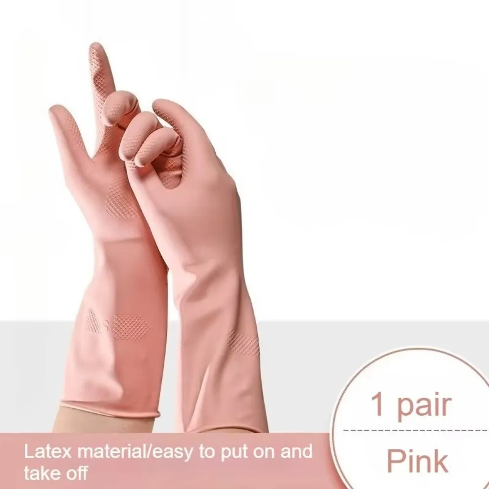 Latex Dish Washing Gloves with Cotton Liner Reusable Rubber Glove Non-slip Grip Waterproof Gloves For Kitchen Bathroom Cleaning
