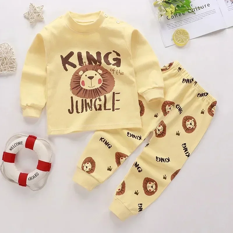 Cartoon Pajamas Suits Children\'s Baby Boys Girls Spring Autumn Sleepwear Home Clothes Cotton Autumn Long Trousers Kids Pijamas