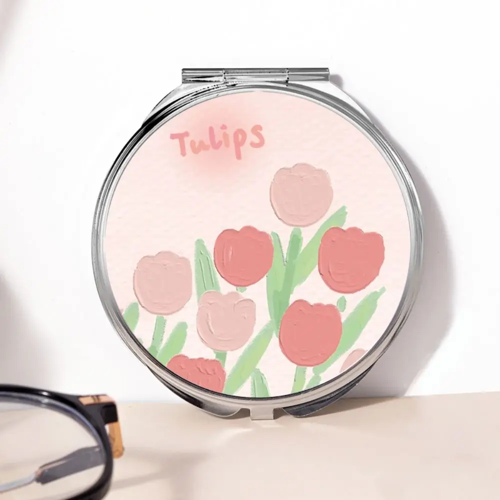 Pocket Tulip Makeup Mirror Square Rose Cosmetic Mirror Round Vanity Folding Mirror Cosmetics Tools