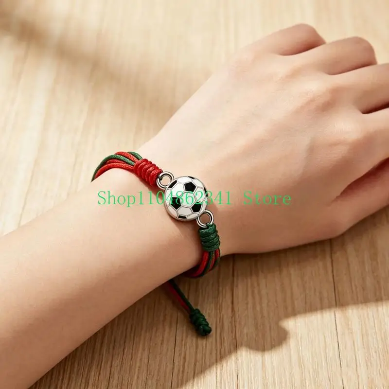 652F Adjustable Braided Colorful Wristband For 2026 Soccer Event Zinc Alloy Woven Bracelet 24Cm Length Wristband
