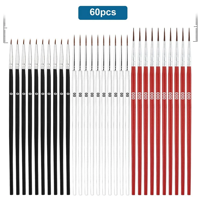 60Pcs Detail Paint Brushes, 3 Sizes Miniature Fine Paintbrush 0 00 000 Tiny Liner Oil Brushes With Mini Point Tip