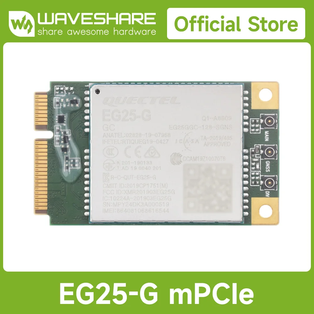 Waveshare Quectel EG25-G mPCIe Module, LTE Cat 4 module with PCI Express Mini Card form factor, Supports Multiple Wireless