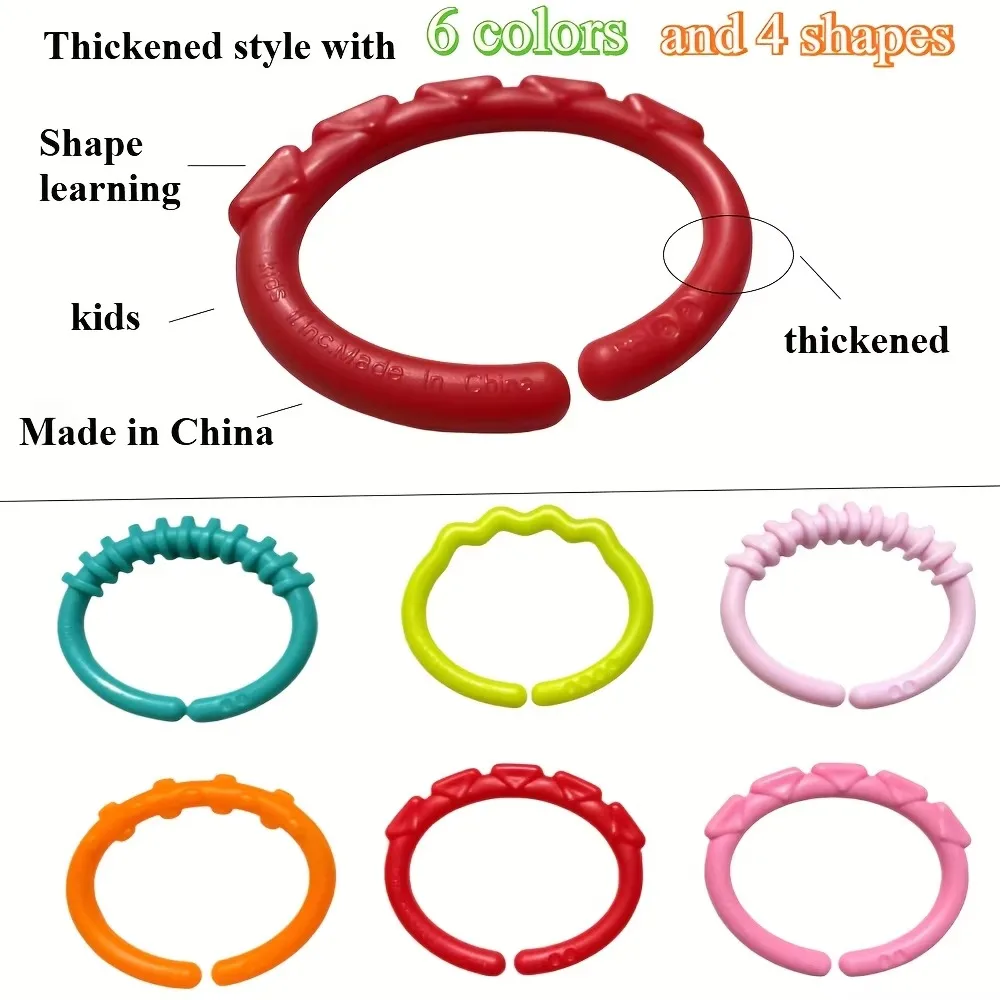 10PCS Rainbow Color Connecting Rings Smooth Surface Gentle Touching Handheld Grasp Hanging Plastic Stroller Attachment