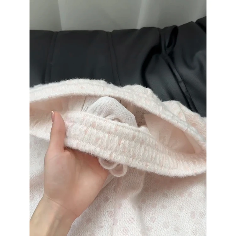 한국 슬레 소프트 폴카 도트 팬츠 여성용 가을 겨울 신상 니트 슬림 캐주얼 라이스 누들 팬츠 하이웨이스트 와이드 레그