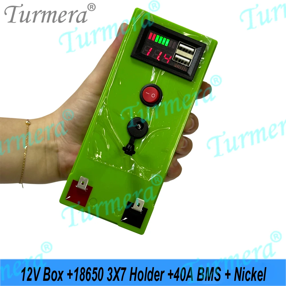Turmera DIY 12V 18650 Battery Box Kit 3S 40A BMS 3x7 Holder with Voltage Display Dual USB 5V Power Bank for Solar E-bike Energy