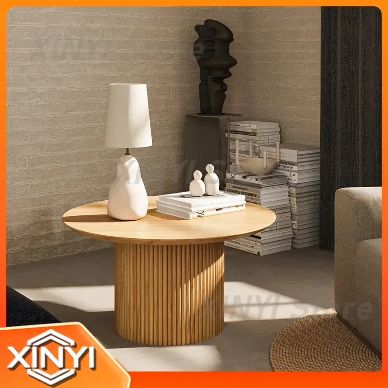 Solid Wood Round Coffee Table for Nordic Style Balcony Living Room Small Tea Table Wabi Sabi Sandy Wind Log Low Table