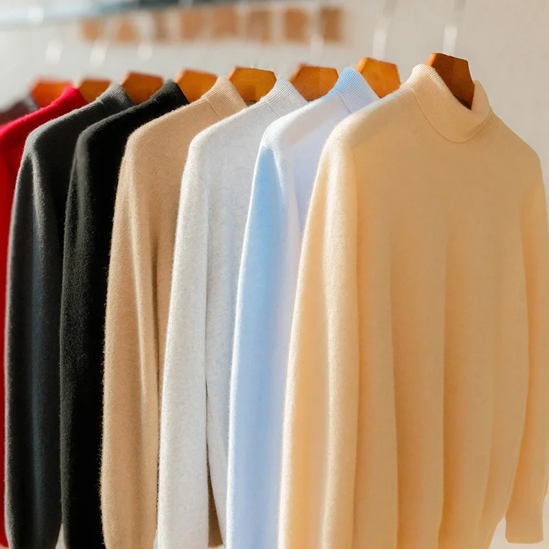 Fall/Winter Cashmere Sweater Turtleneck Men's 100% Pure Wool Sweater Loose High-End Wool Bottoming Shirt