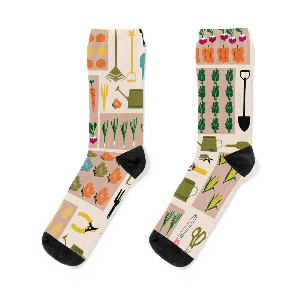 Cute Garden Plot with vegetables, flowers and garden tools Socks heated Thermal man winter Man Socks Women's