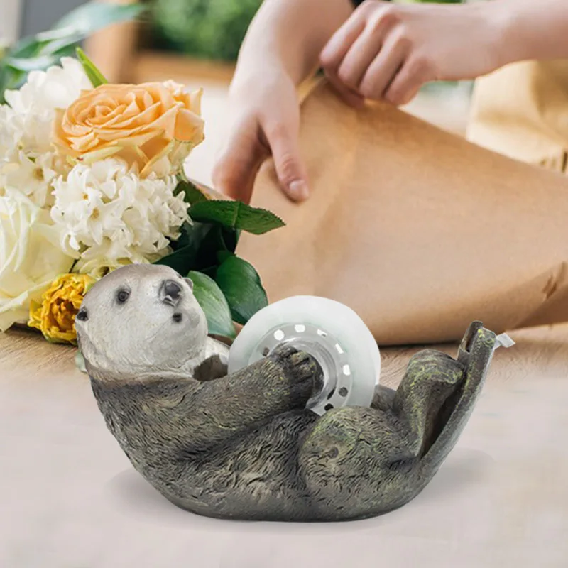

Cute Otter Tape Dispenser - Resin Office Organizer with Built-in Cutter