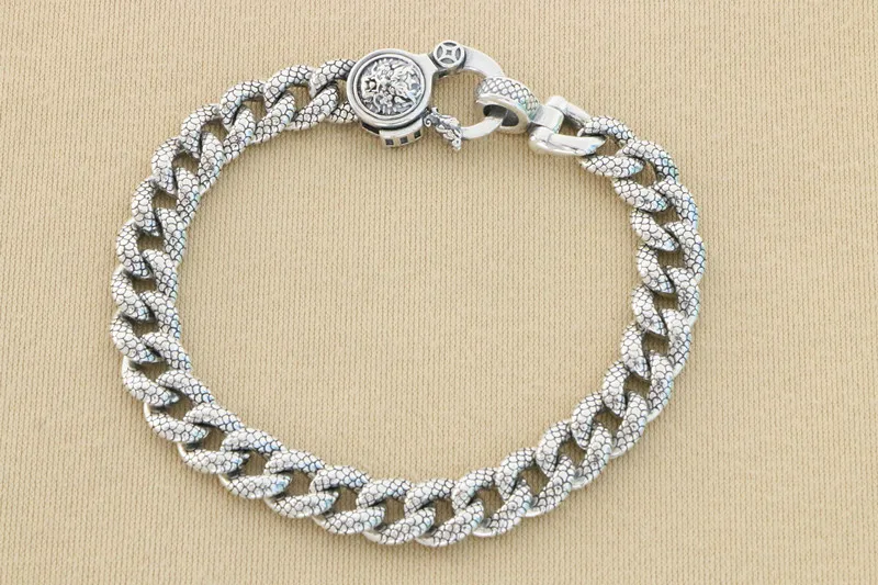 Handsome S925 Silver Dragon Pattern Bracelet Thai Silver Retro Trendy Men's Personality Domineering Thick Silver Bracelet Trendy