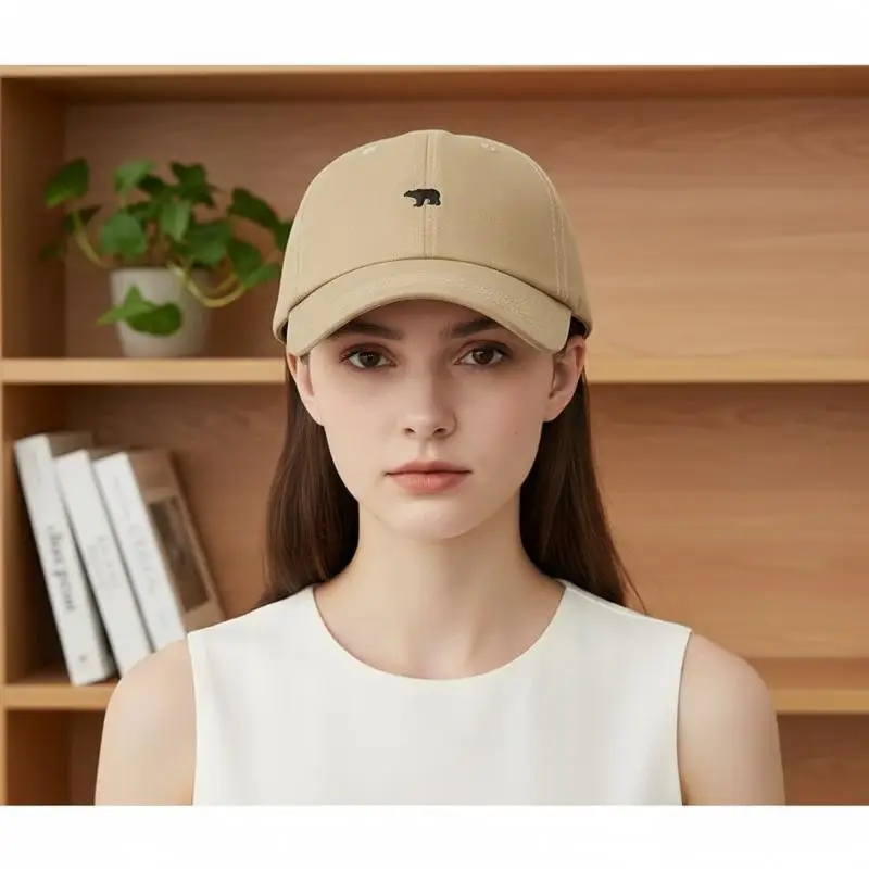 On-trend Bear Pattern Unisex Baseball Cap Soft Khaki Comfort for Daily Travel