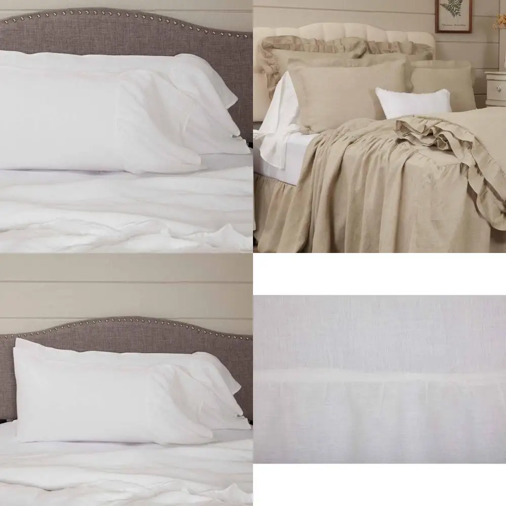 

King Size Linen Ruffle Pillowcases, Set of 2, 21x37, 100% Linen, Plush Extra Long Ruffle