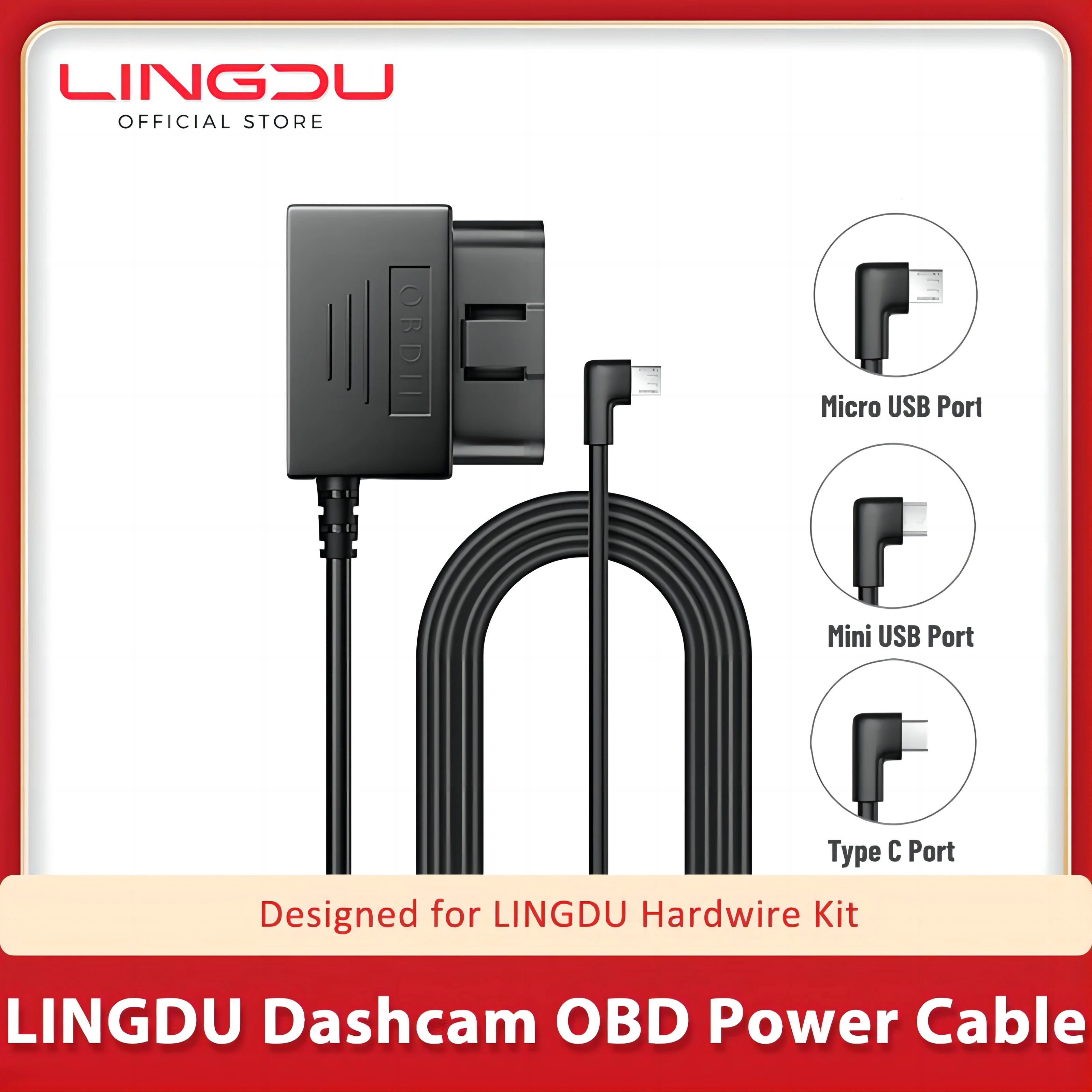 

LINGDU OBD Hardwire Kit Type C Port/Micro USB Port/Mini USB for LINGDU D500 LD06 Car Dash Cam Cable Charger 24H Parking Monitor