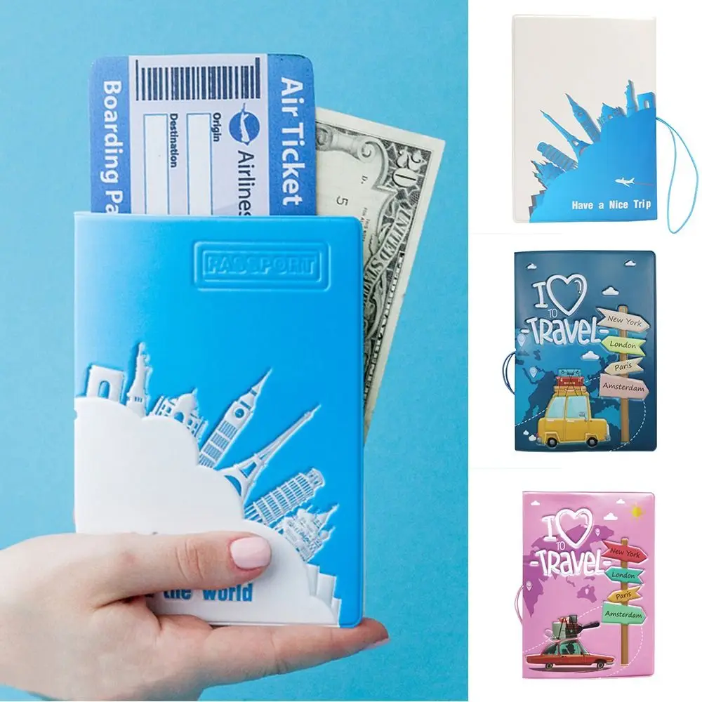 Airplane Check-in Print Leather Passport Holder Multifunctional Card Case Passport Clip Cute Pattern Ticket Holder