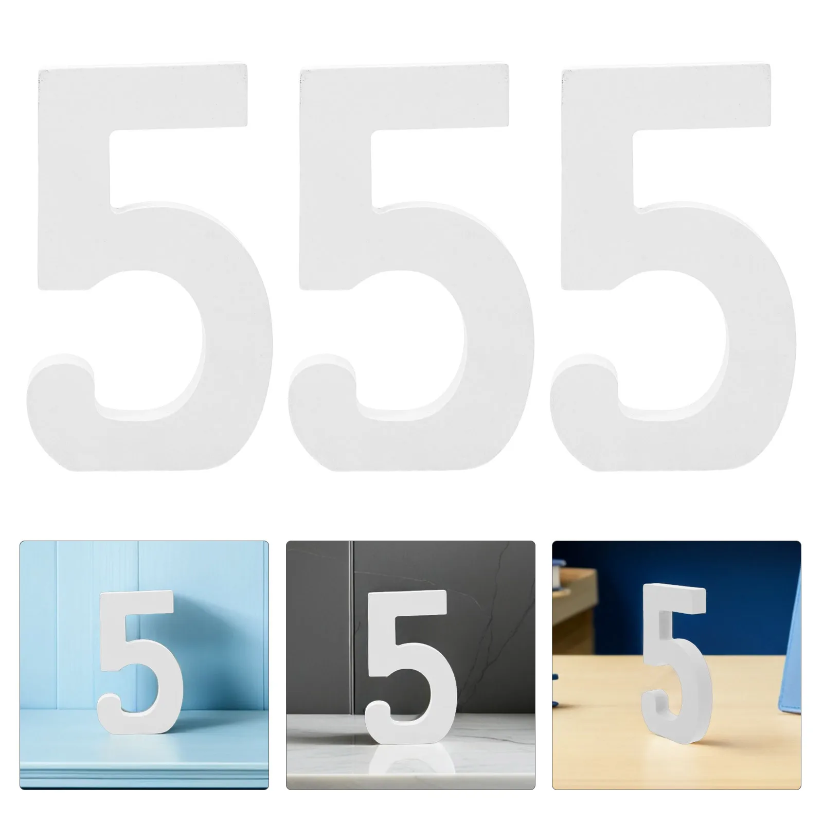 

3pcs Wooden Number Decorations For Birthdays White Unfinished Diy Craft Supply Wall Decorative Standing Slices Sign Board Party