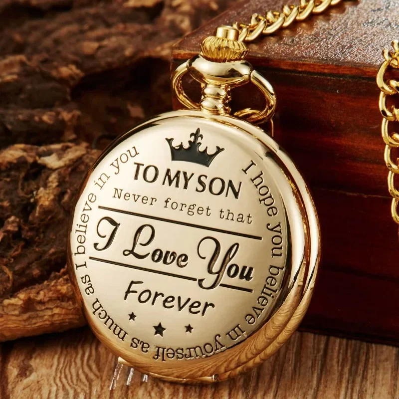 Quartz Pocket Watch Chain To My Son Necklace Fob Watches Best Gift Men Children's Day Kids Boy Gift Present Reloj De Bolsillo