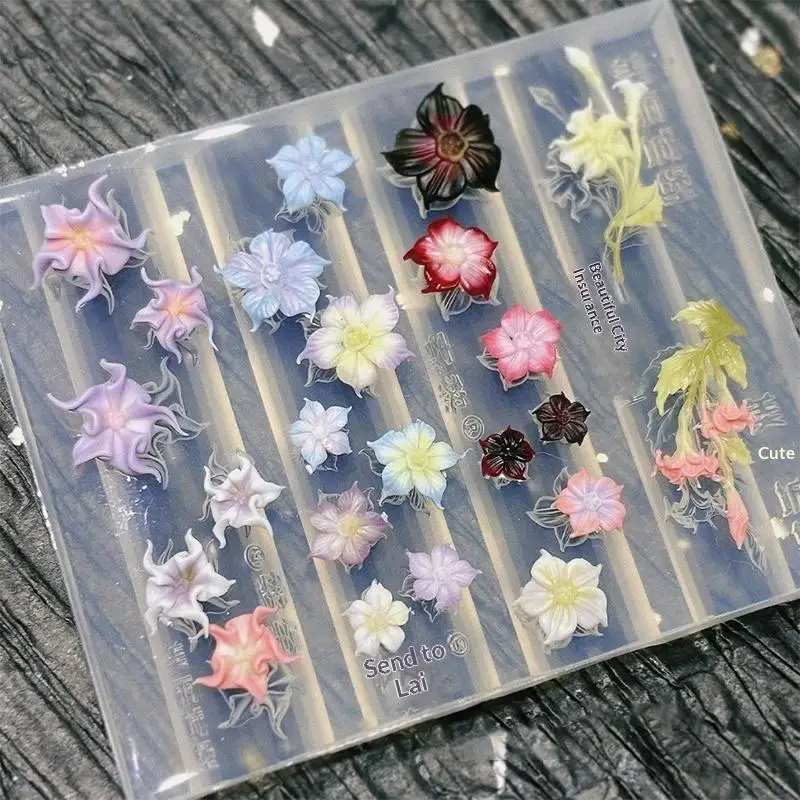 1Pcs Silicone Nail Art Mold Lily Flower Stereoscopic Relief 3D Transparent Nail Template DIY For Manicure Decoration