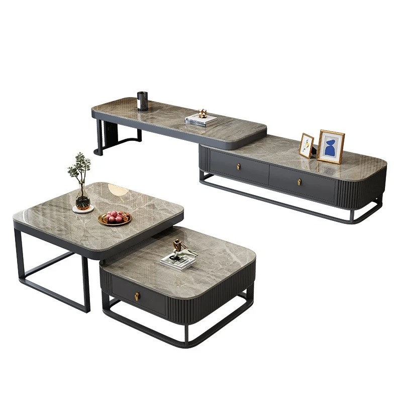 # Mesa de Centro Moderna para Sala de Estar, Diseño en Madera de Roble, Mueble Elegante para el Hogar, Mesa de Centro con Base para TV y Mármol