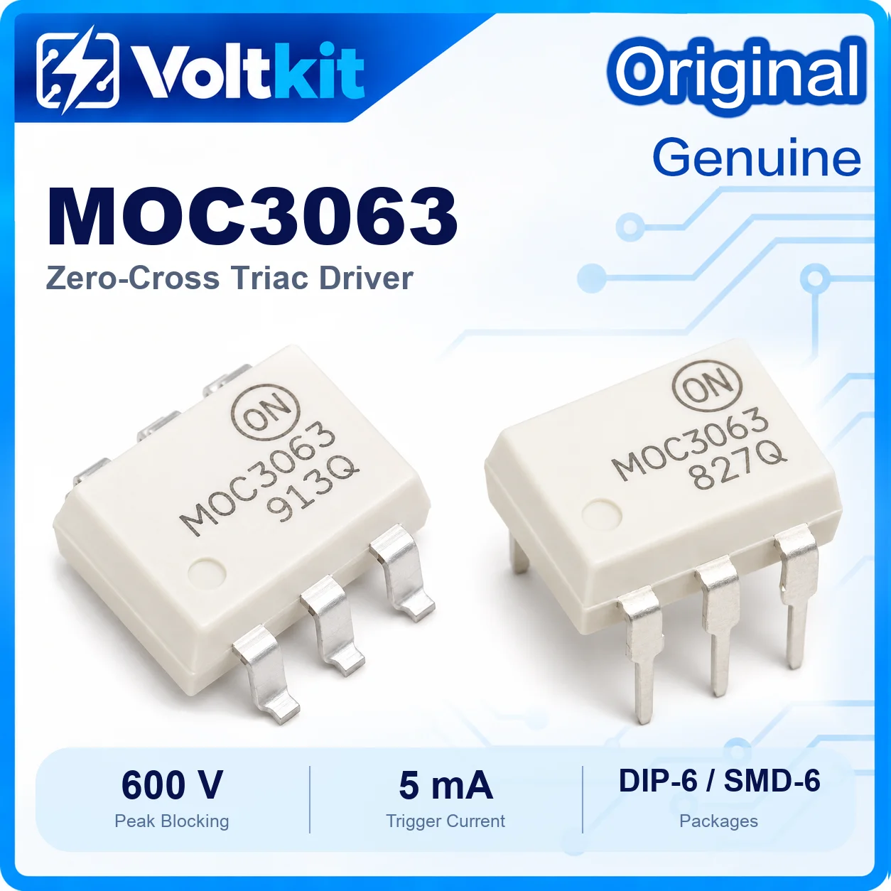 10PCS MOC3063 MOC3063S-TA1 DIP-6 SOP-6 Zero Cross Triac Driver Optocoupler 600V Optoisolator