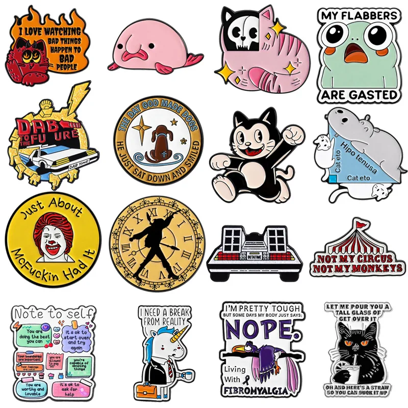 Pins for Backpacks Fun Badge Set Cartoon Cat Dog/Funny Slogans Popular Memes Personalized Brooch Decoration Creative Accessories