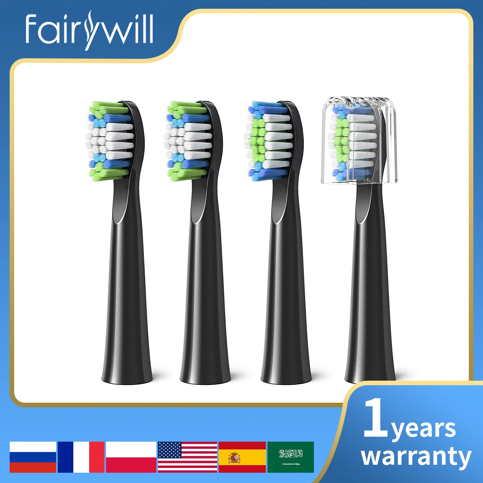 Fairywill Good Quality Sonic E11 Suitable For D7S Electric Toothbrush Replacement Heads 4/8 Heads for Head Toothbrush