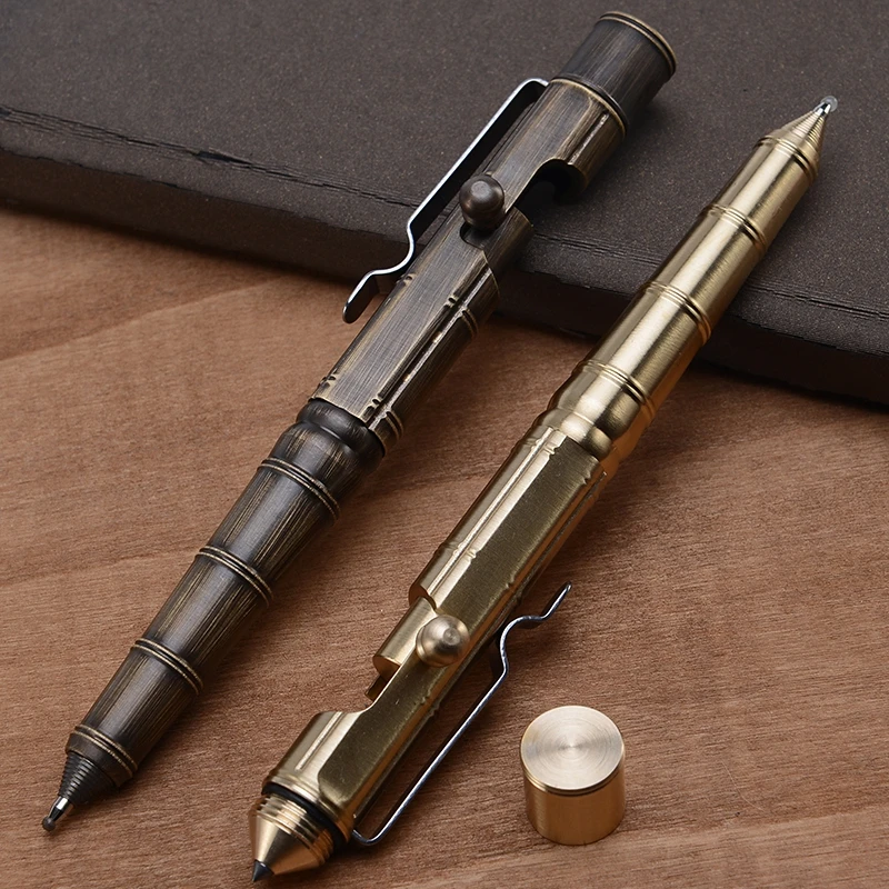 Brass Tactical Pen Portable Self Defense Tool Emergency Security EDC Signatrure Writing Pen Retro Bolt Design Gel Ink Pen