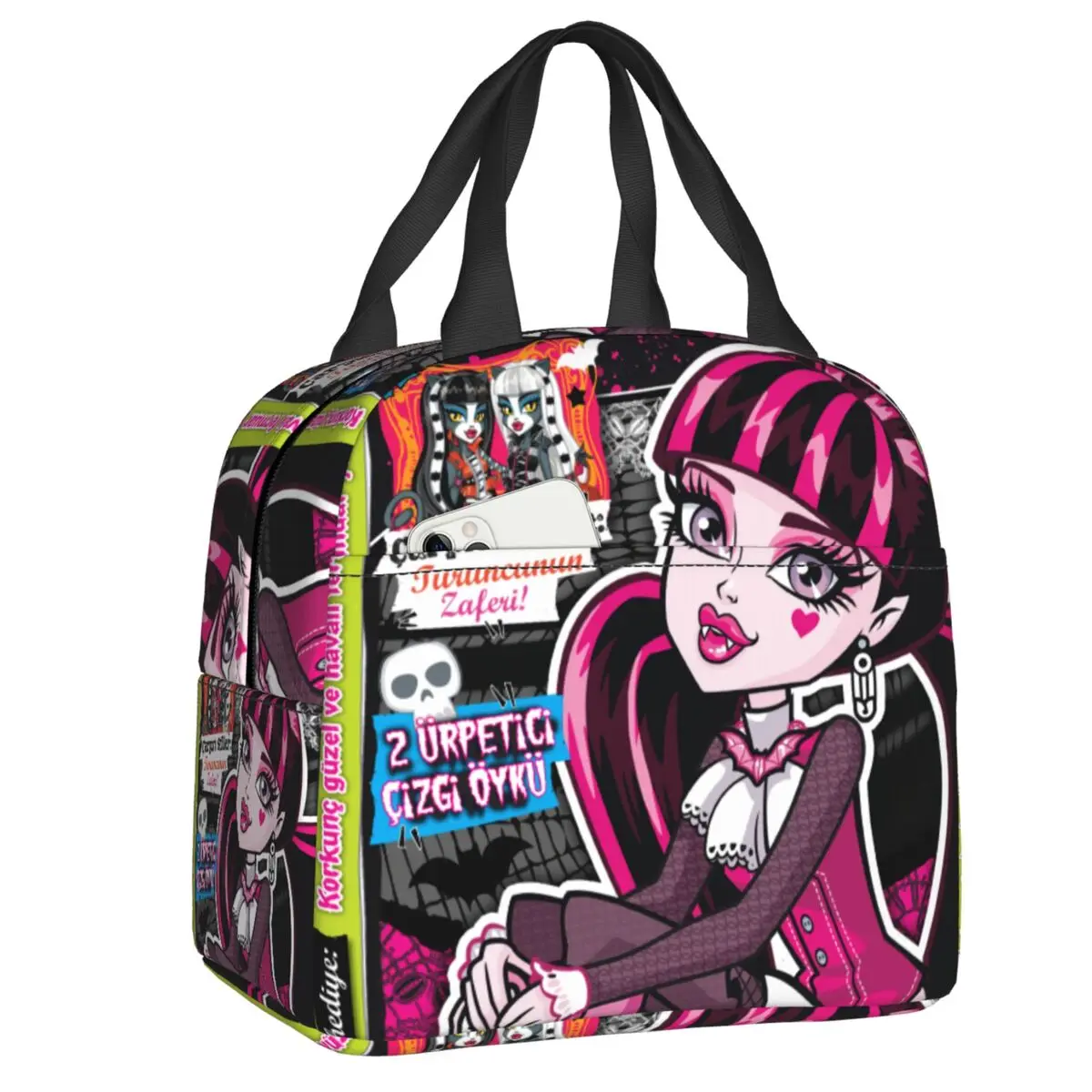 Custom Monster High Anime Insulated Lunch Tote Bag for Women Gothic Pink Dolls Portable Cooler Thermal Bento Box School Travel