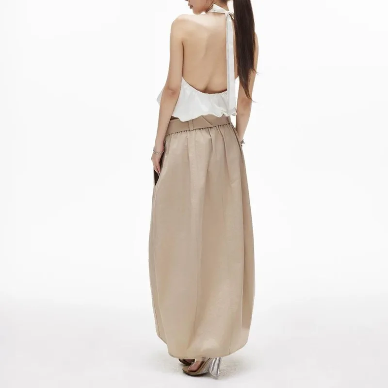 New Fashion Summer Double Breasted Skirt Women Elegant High Waist Irregular Draped Strapless Cargo Skirts Casual Loose Jupe