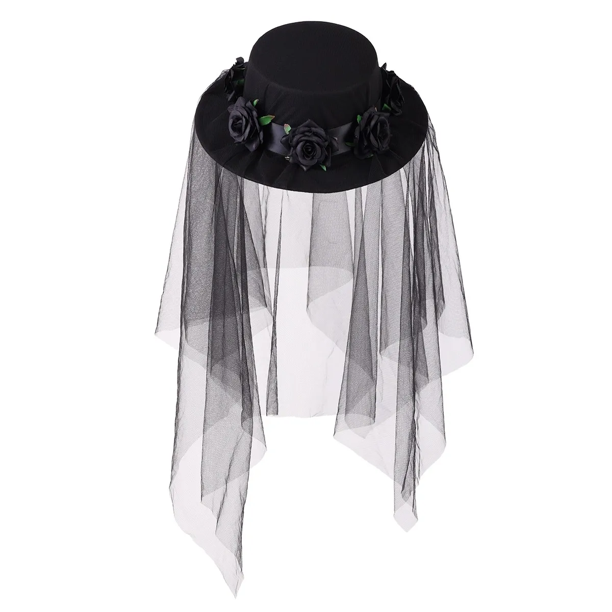 قبعة نسائية كلاسيكية من Steam-punk شال شبكي أسود أنيق للسيدات