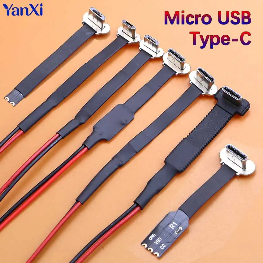 Micro USB Type-C Connector 2Pin 3Pin FPC Flexible Flat Cable Male Power Charging Wire For Wireless Charge Back Clip DIY Repair
