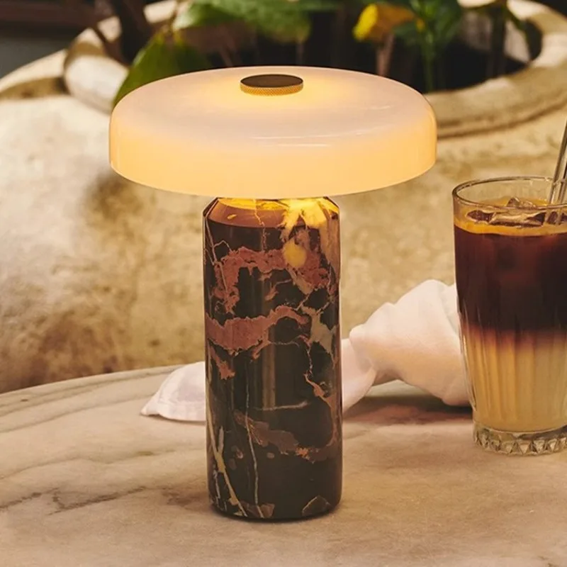 

Postmodern Cylindrical Marble LED Table Lamps Rotundity White Glass Lampshade Spain Living Room Bedroom Study Office Desk Lights