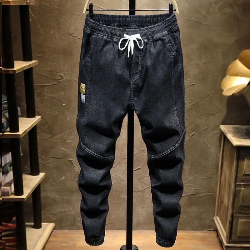 Spring Autumn Cargo Jeans Men Y2k Baggy Jeans Streetwear Hip Hop Trouser Elastic Waist Pockets Casual Denim Pants Men Clothing