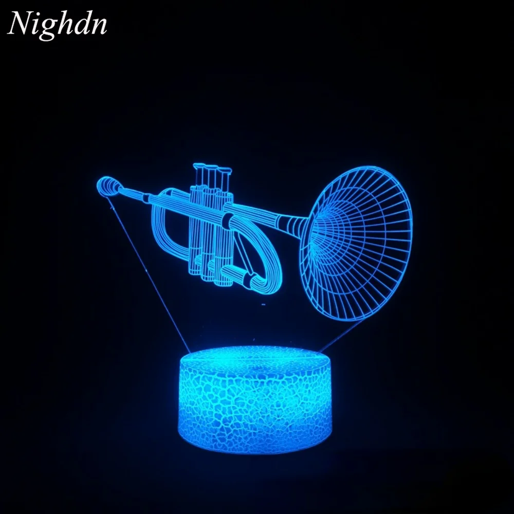 Trąbka 3D lampa iluzoryczna Led lampka nocna dla dzieci wystrój pokoju dziecko dzieci nocna lampka nocna gitara urodziny prezent na boże narodzenie