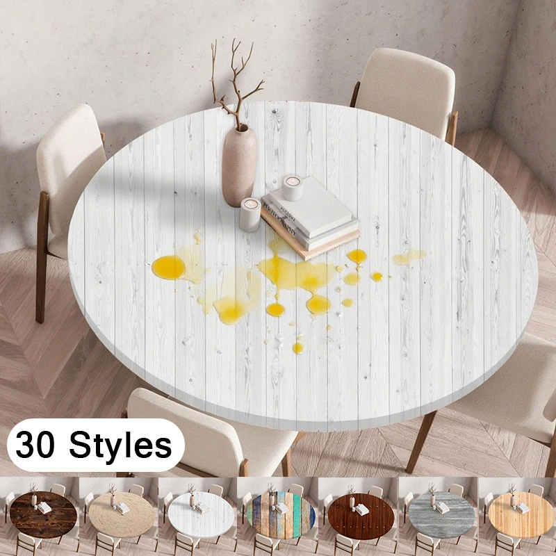Waterproof Elastic Round Wooden Textured Tablecloth Suitable Fo Kitchen Dining,outdoor Activities,garden Party,kitchen Cloth Art