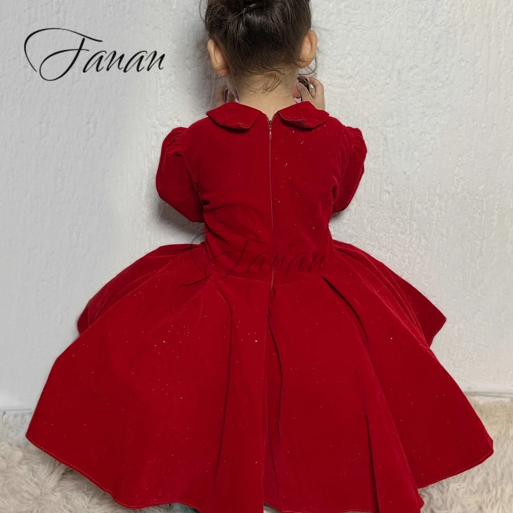 CustomizedFlower Girl Dresses Long Sleeve A-line Solid Color Children's  lapel Wedding Party Birthday  vestidos para niñas