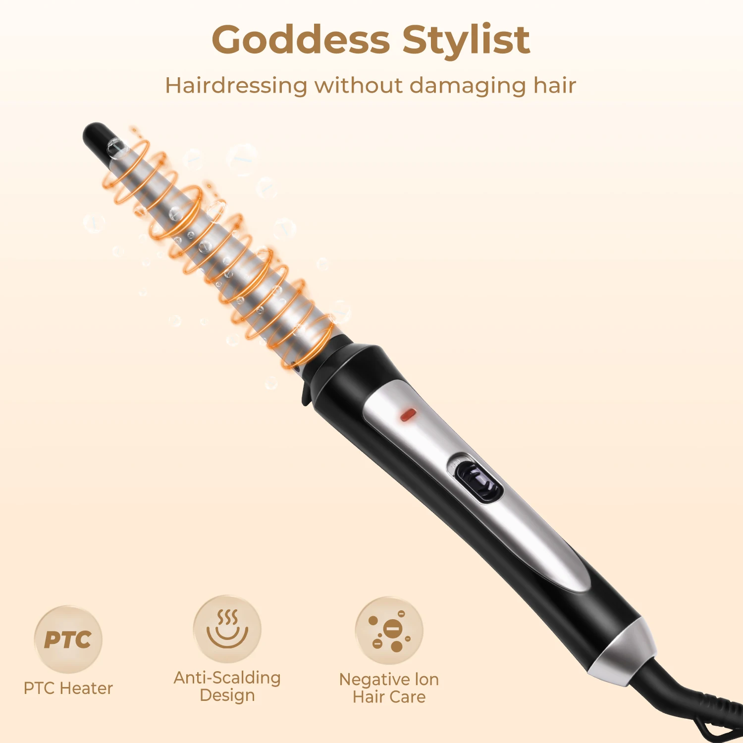 Tapered hair curling wand produces beachy waves,Double Ceramic,dual-voltage,professional hair styling tool