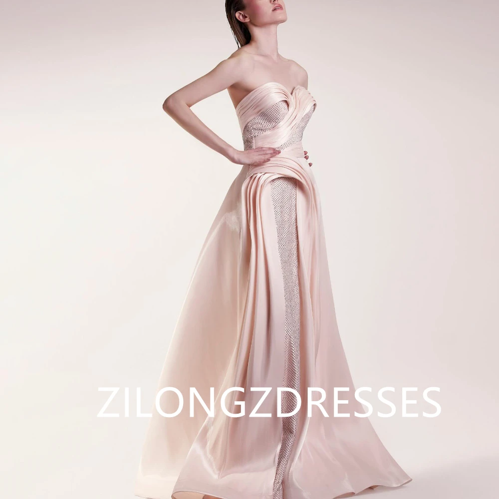 Customized Temperament Satin Evening Dresses Exquisite Strapless Sleeveless Homecoming Dresses Fashion Special Occasion Gowns