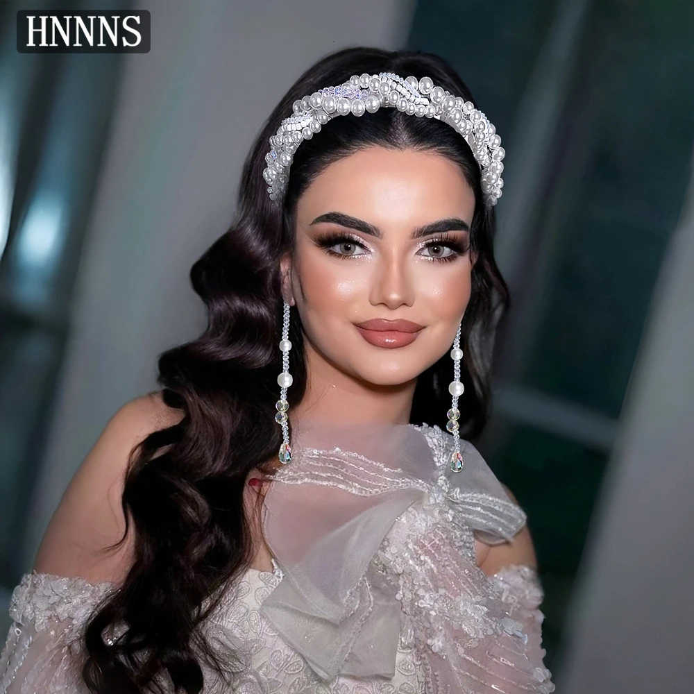 

HNNNS Elegant Tassel Headband Pearl Crystal Headpiece Sweet And Cute Headdress Fashion Bridal Jewelry Hair Accessories A341
