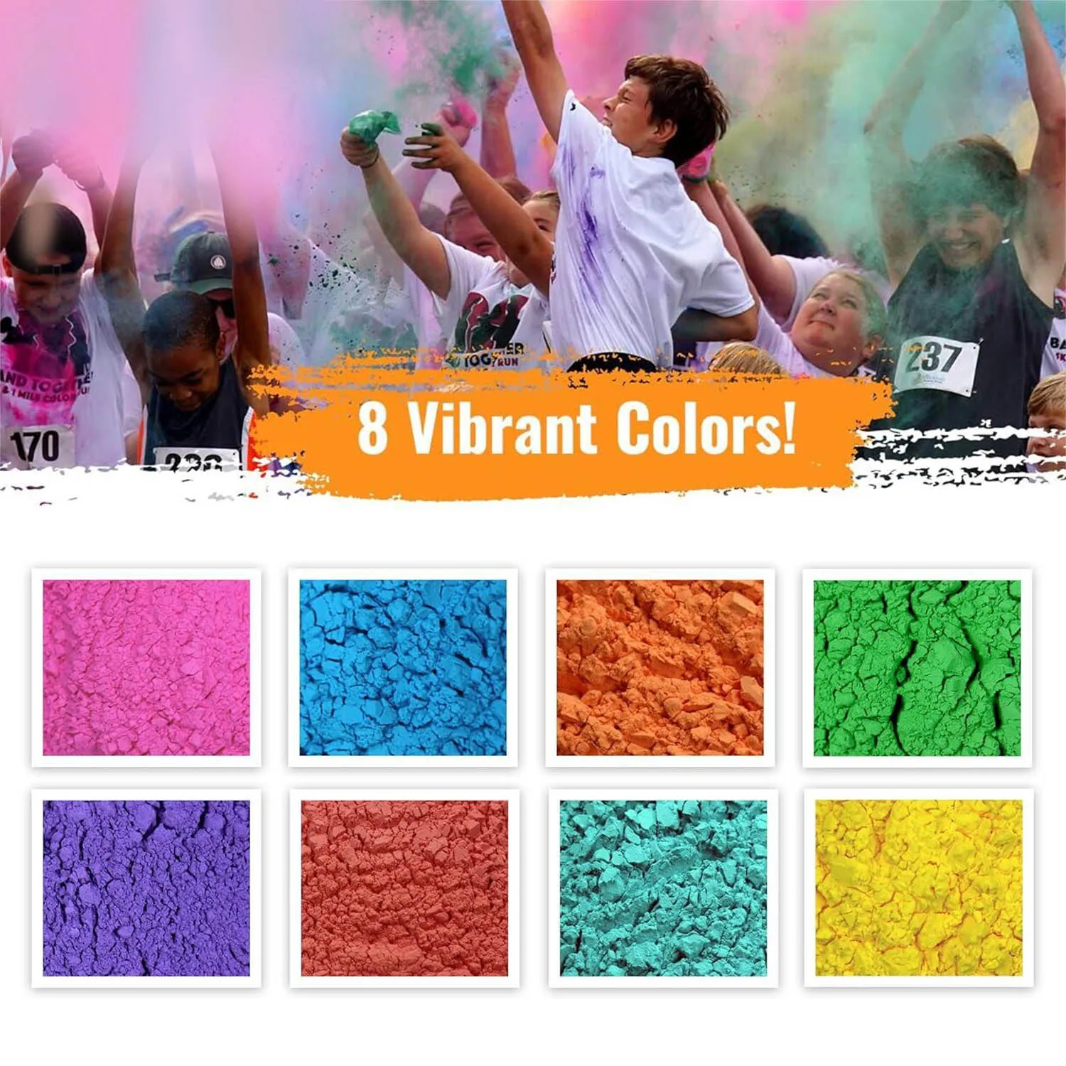 Holi Colored Powder - 1 lb pack - Pink, Red, Orange, Yellow, Green, Teal, Blue, Purple - For Toss, Rangoli, Fun Run, War, Party