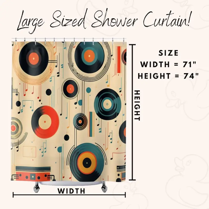 Boho Record Shower Curtain Abstract Home Decor Unique Water Resistant Bath Accessory