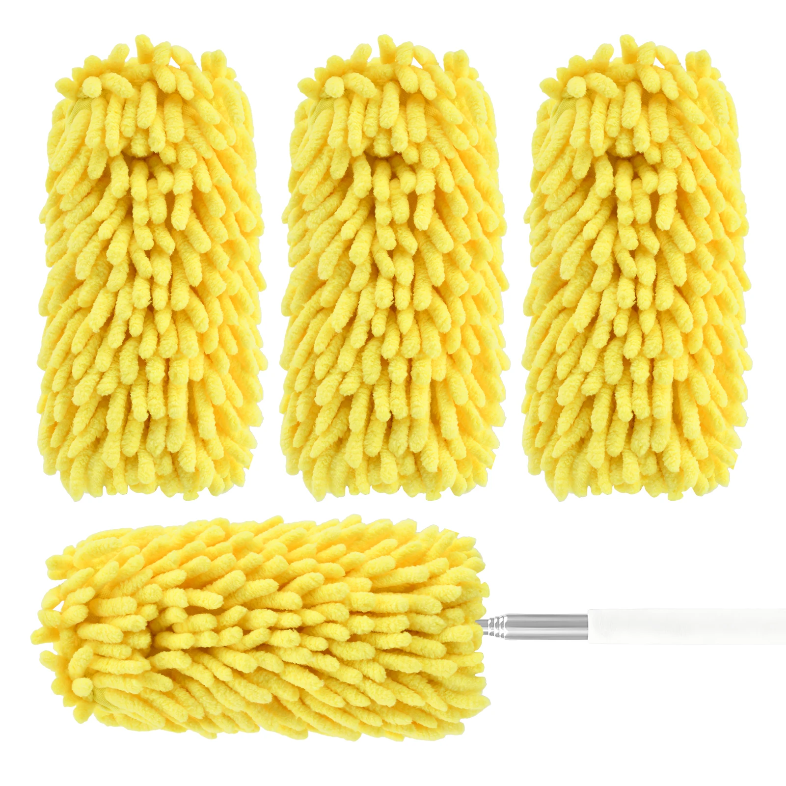 4pcs Deep Cleaning Washable Reusable Kitchen Hardwood Soft Yellow Duster Refill Floor Window Dust Remove Chenille Heavy Duty