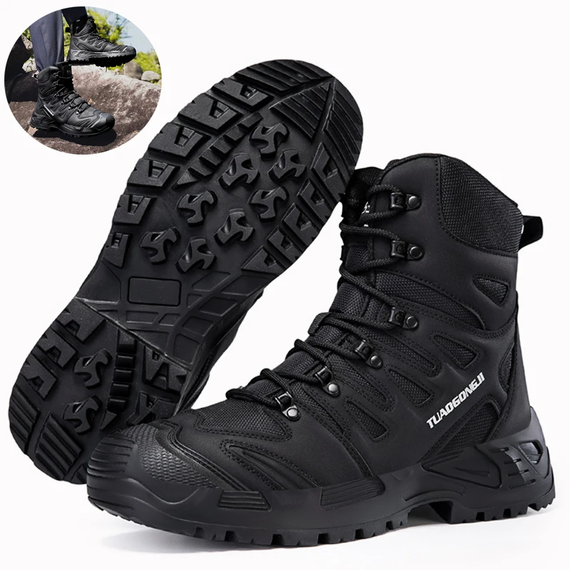 

Men Hiking Boots Winter Leather Breathable High top Warm Waterproof Non-slip Hiking Hunting Trekking Camping Boots Work Sneakers