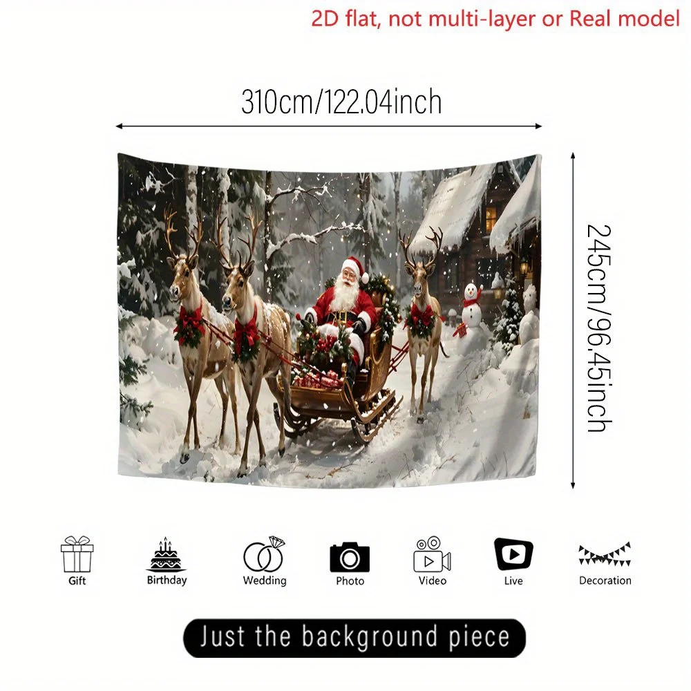Ultra-Large 2D Flat Printed Party Banners Featuring Santa Claus, His Sleigh, And Reindeer in a Snowy Setting. This HD Printed Ga