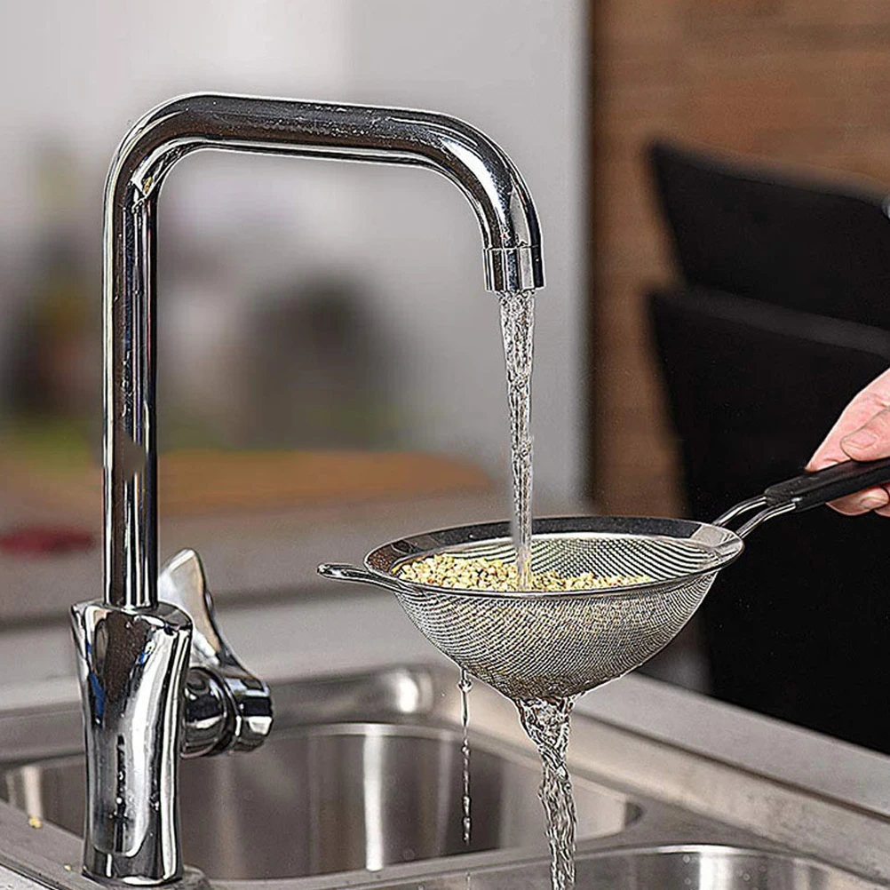 

3 шт., сито для муки из нержавеющей стали, кухонный ручной инструмент для ситья, длинная ручка, мелкоячеистый фильтр для масла, практичный