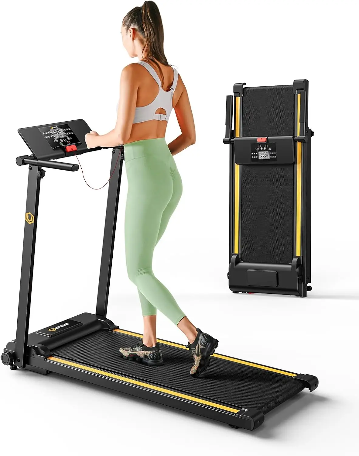 UREVO Folding Treadmill, 2.25HP Treadmills for Home with 12 HIIT Modes, Compact Mini Treadmill for Home Office, Space Saving