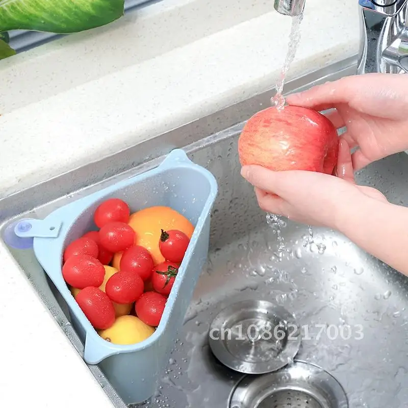 

Sink Filter kitchen triangular sink filter Strainer Drain Vegetable Fruite Drainer Basket Suction Cup Sponge Holder Storage Rac